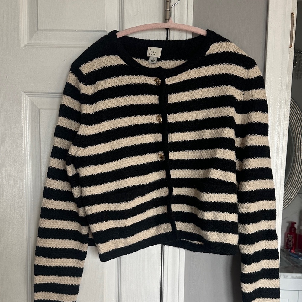 a new day Black and Cream Striped Cardigan